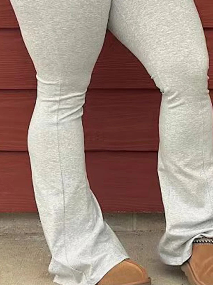 Women Pants Slim Fitting Solid Color Bottom Pants Sports Elastic Bottom Streetwear Casual Pants Fitness Flare Pants Trousers