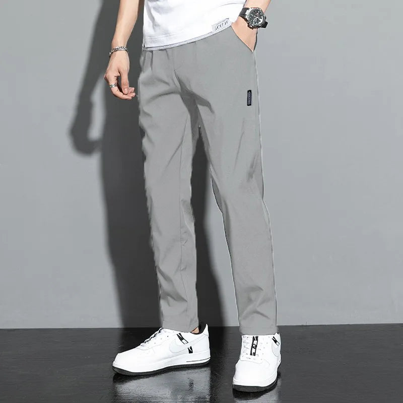 Summer men's ice silk quick drying casual pants slim fit Korean version ice silk pants sports pants straight tube quick drying