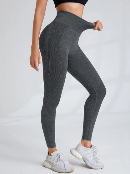 Women Seamless Gym High Waist Yoga Pants Hip Lifting Outdoor Sports Tight Waist Letter Sand Washed Pants Exercise Yoga Leggings