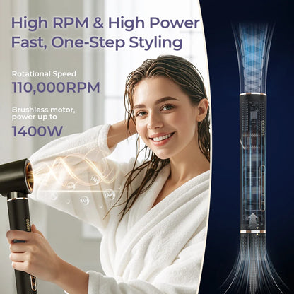 6-in-1 Multifunctional Hot Air Comb, Interchangeable Brush Head, Negative Ion Hair Dryer Brush and Styler, 110,000 Inorganic Electric Brush with High Speed, Frizzless Hot Air Quick Drying, Professional Air Styling Comb, Hair