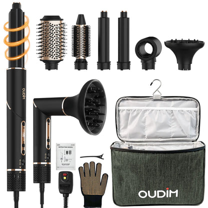 6-in-1 Multifunctional Hot Air Comb, Interchangeable Brush Head, Negative Ion Hair Dryer Brush and Styler, 110,000 Inorganic Electric Brush with High Speed, Frizzless Hot Air Quick Drying, Professional Air Styling Comb, Hair