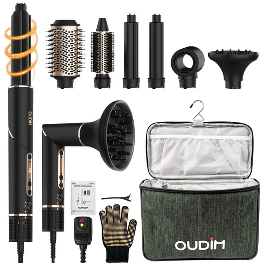 6-in-1 Multifunctional Hot Air Comb, Interchangeable Brush Head, Negative Ion Hair Dryer Brush and Styler, 110,000 Inorganic Electric Brush with High Speed, Frizzless Hot Air Quick Drying, Professional Air Styling Comb, Hair