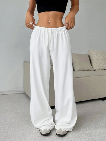 Elegant Solid High Waist Baggy Pants Fashion Women Loose Drawstring Pocket Wide Leg Pants Casual Sweatpant Streetwear Trousers
