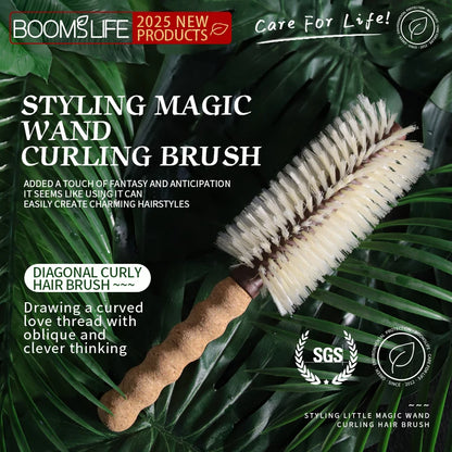 Personalized Name Boar Bristle Roller Hair Brush Cork handle Women Round Rolling Brush Barrel Curling Straight Twill Hair Comb