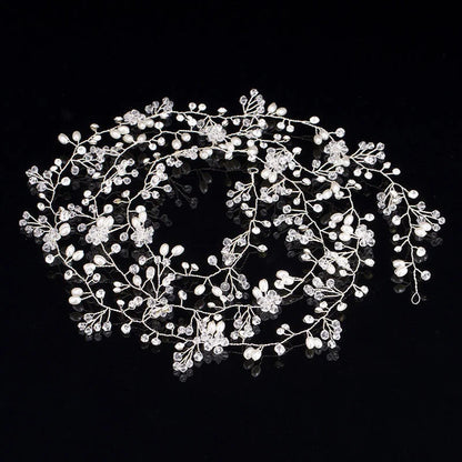 35/50cm Long Bridal Handmade Crystal Pearl Hair Band Headdress Wedding Hair Accessories Beads Headband Jewelry Fashion Headdress