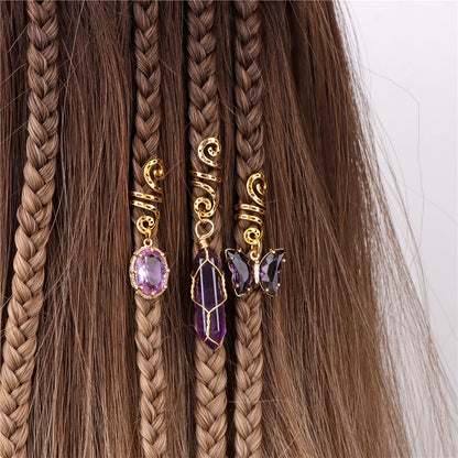 Green Crystal Aventurines Butterfly Hexagonal Prism Round Shape Hair Clip 3pcs/Set Headwear Women Healing Reiki Hair Accessories