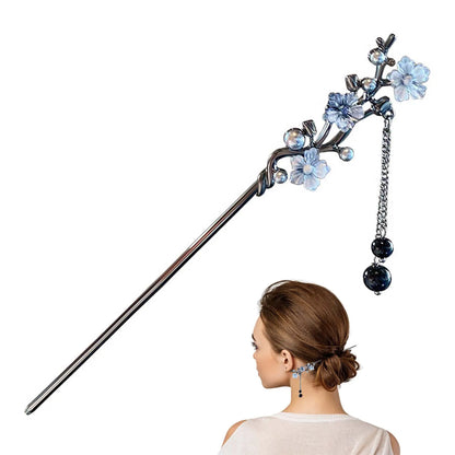 Elegant Flower Hair Sticks Forks Alloy Hair Clips Beads Chain Pendant Headpieces Women Retro Chinese Hair Jewelry Accessories