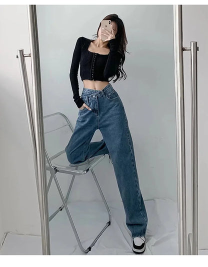 1970s Retro Crossbody High-waist Slimming Drag-on Straight-crotch Long Pants Women Summer Cotton Material