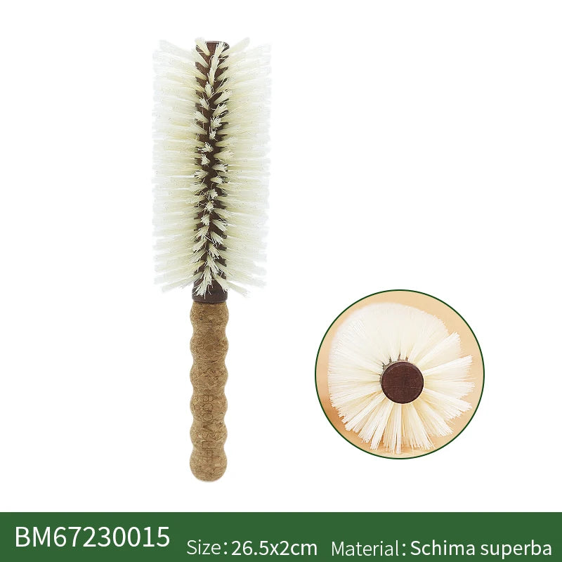 Personalized Name Boar Bristle Roller Hair Brush Cork handle Women Round Rolling Brush Barrel Curling Straight Twill Hair Comb