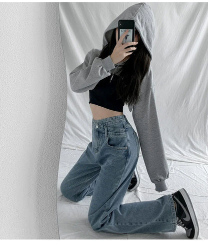 1970s Retro Crossbody High-waist Slimming Drag-on Straight-crotch Long Pants Women Summer Cotton Material