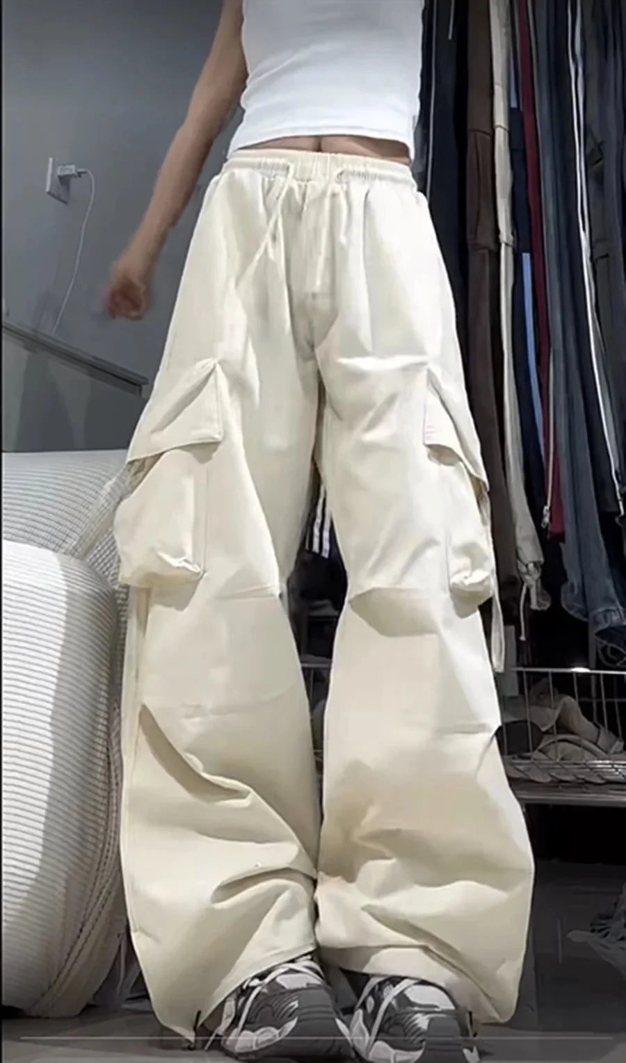 American Vintage High-Waisted Straight-Leg Wide-Leg Pants Casual Loose-Fit Design Sensibility For Women Summer 2024