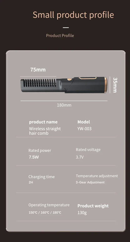 Portable Wireless Electric Hair Brush Heating Hair Straightener  2 IN 1 Home Travel Womem Anti-scalding Hair Straight Curly Comb
