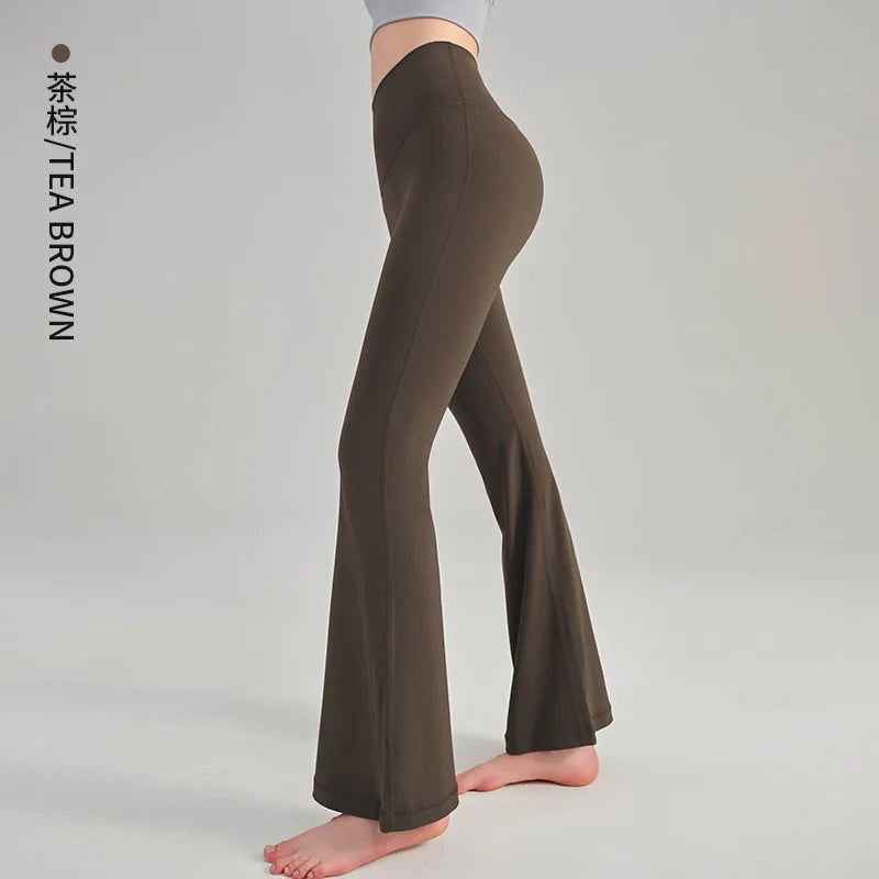 Naked Yoga Micro Flared Pants for Women High Waisted Tight Fitting Pilates Hip Lifting Slimming Fitness Pants for Outdoor Wear