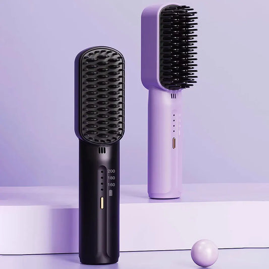 Cordless Hair Straightener Brush Rechargeable Hair Straightening Comb Anti-Scald Portable Straightening Brush for All Hair Types