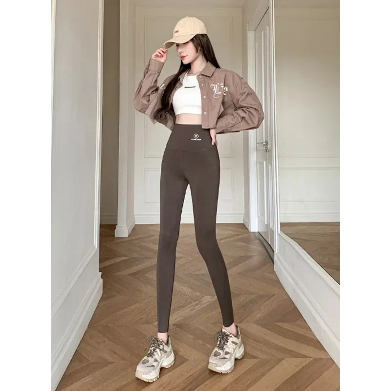 M-XL Shark pants women wear spring  autumn winter thin high-waisted belly lift hip yoga Barbie tights small feet black leggings