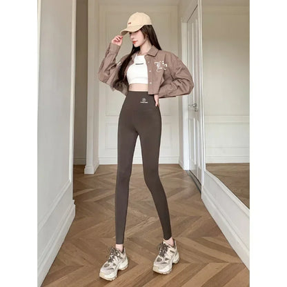 M-XL Shark pants women wear spring  autumn winter thin high-waisted belly lift hip yoga Barbie tights small feet black leggings