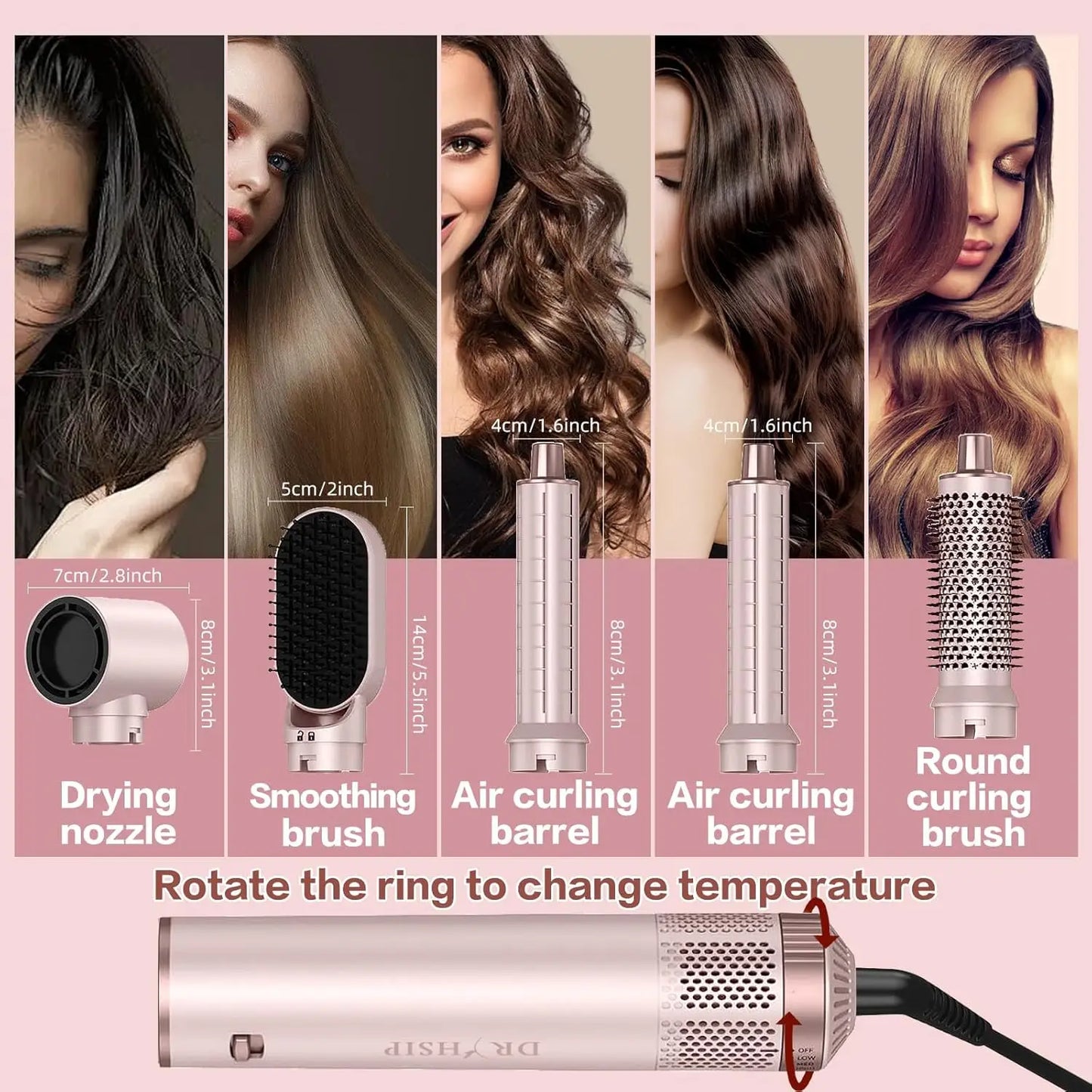 Hair Dryer 5-In-1 Electric Hair Comb Negative Ion Straight Curler Brush Blow Dryer Air Comb Hair Styling Tools Complete Set