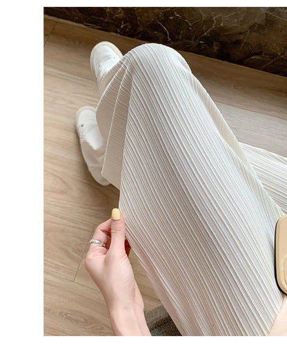 Thin Summer Wide-leg Pants Ice Filament Permeability Women Spring  Women Elastic Waist Stright Long Wide Leg Pants Casual Female