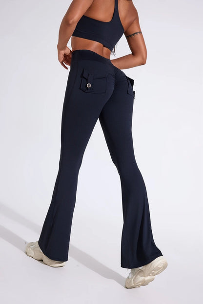DIAS FIT JOY Women's pocket bell bottoms yoga high waisted hip lifting fitness pants quick drying running exercise fitness gym
