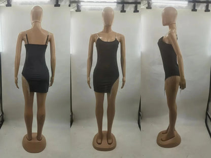 Casual Women's Mini Skirt Diamond Trim Dress Pure Color Beaded Halter Bodycon Short Skirt Sexy Nightclub Style Mini Dress