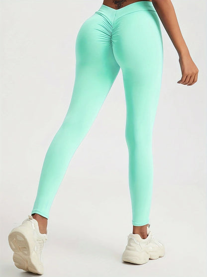Woman Back V Waist Wrinkled Hip Sexy Yoga Leggings Casual Fitness Workout Gym Running Leggings Low Waist Active Wear Pants