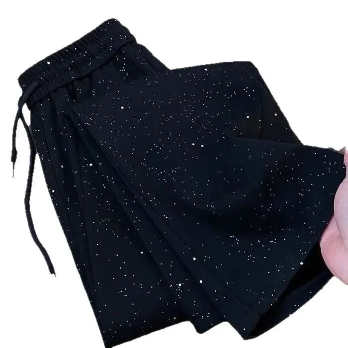 Shiny Star Ice Silk Wide Leg Pants Women Summer New High Waist Straight Casual Sports Long Trousers Children