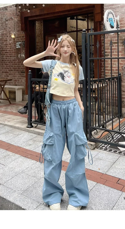 American Vintage High-Waisted Straight-Leg Wide-Leg Pants Casual Loose-Fit Design Sensibility For Women Summer 2024