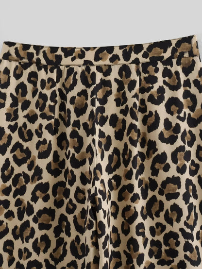 TRAF Women's Trousers Leopard Print Pants For Women Vintage High Waist Baggy Wide Pants Woman Streetwear Straight Long Pants