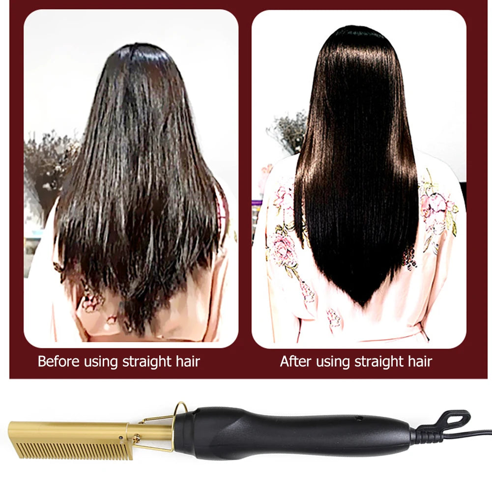 Electric Hot Comb Hair Straightener High Temperature Adjustable Temperature Iron Comb Straighten Or Curl Hair Ceramic Press Comb