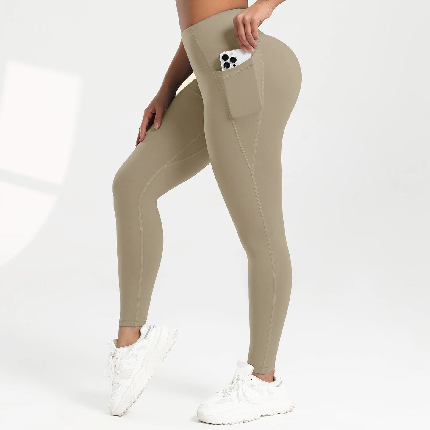 Women Solid Color High Waist Leggings with Pockets ,All-Season Casual Sports Running, Workout, and Fitness Yoga Pants