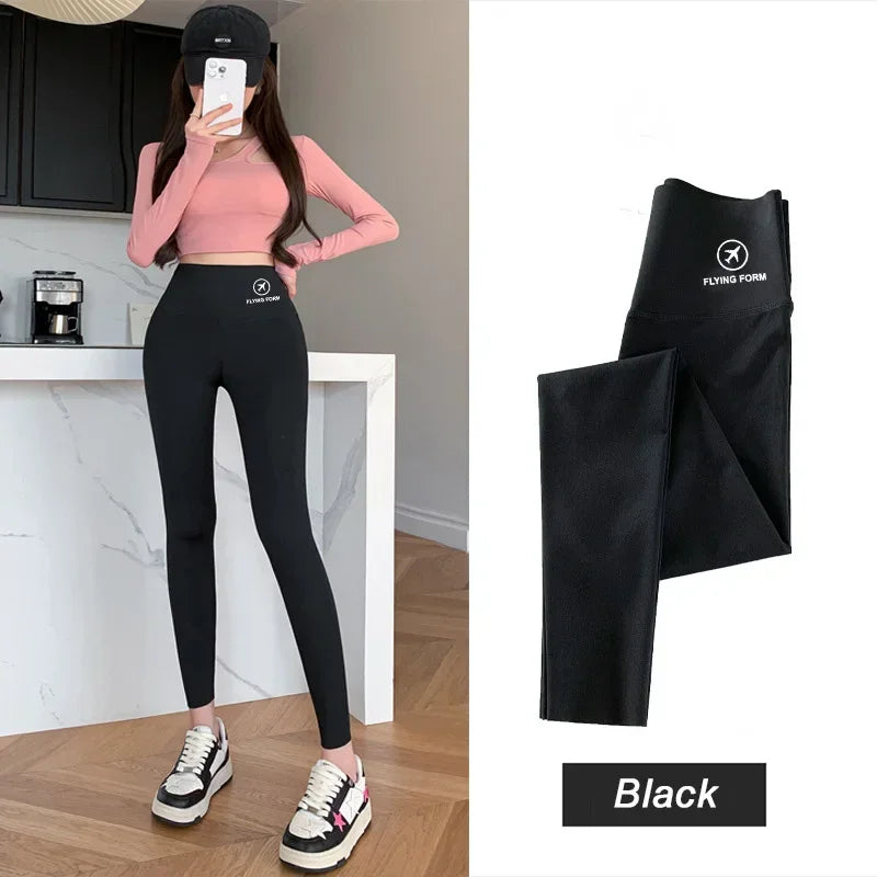 M-XL Shark pants women wear spring  autumn winter thin high-waisted belly lift hip yoga Barbie tights small feet black leggings