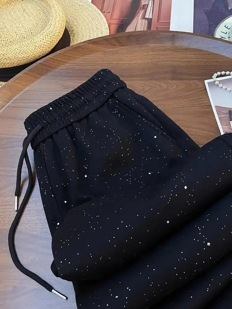 Shiny Star Ice Silk Wide Leg Pants Women Summer New High Waist Straight Casual Sports Long Trousers Children