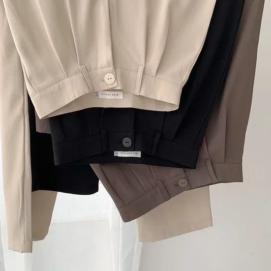 Women Solid High Waist Suit Pants Fall Straight  Fashion Trousers Casual Button Loose Office Ladies Korean Female Pant New