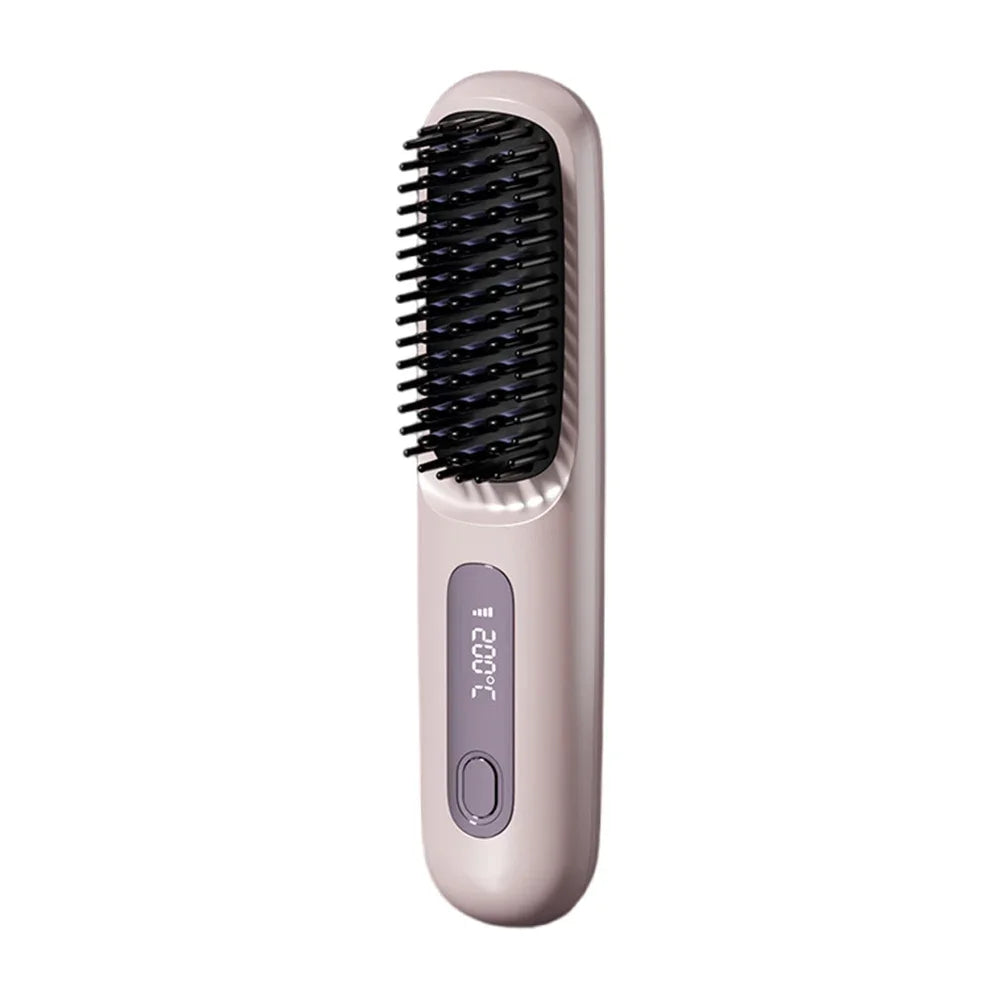 Electric LCD USB Ceramic Heating Straight Hair Comb Wireless Portable Negative Ion Styling Tool Rechargeable Straightening Brush
