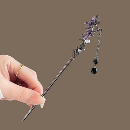 Elegant Flower Hair Sticks Forks Alloy Hair Clips Beads Chain Pendant Headpieces Women Retro Chinese Hair Jewelry Accessories