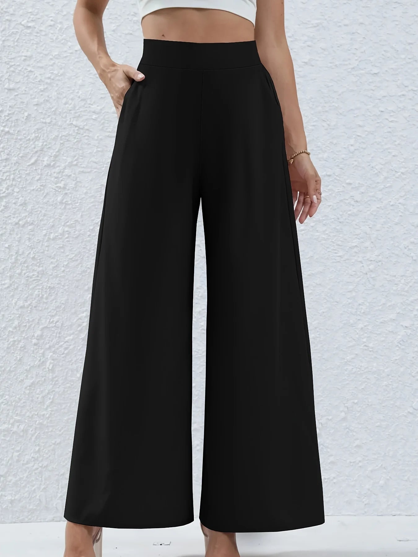 Women's summer 2024 new plus-size knitted fabric elegant temperament wide-legged casual pants