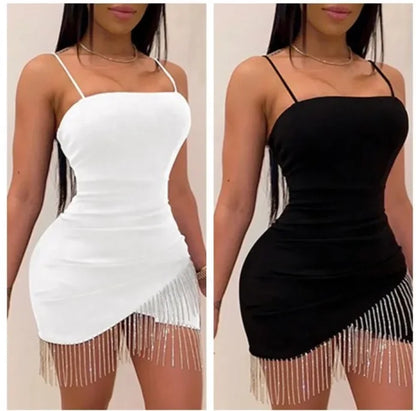 Sexy Tight Dress Tassel Skirt Strapless Bodycon Dress Sensual Chinese Brand Women's Fashion Summer Sleeveless Gown