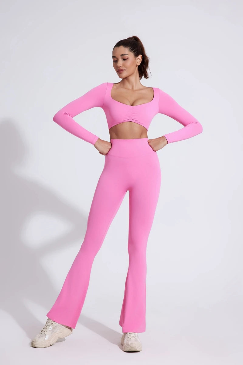DIAS FIT JOY Women's pocket bell bottoms yoga high waisted hip lifting fitness pants quick drying running exercise fitness gym