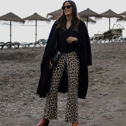 TRAF Women's Trousers Leopard Print Pants For Women Vintage High Waist Baggy Wide Pants Woman Streetwear Straight Long Pants