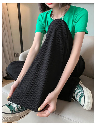 Thin Summer Wide-leg Pants Ice Filament Permeability Women Spring  Women Elastic Waist Stright Long Wide Leg Pants Casual Female