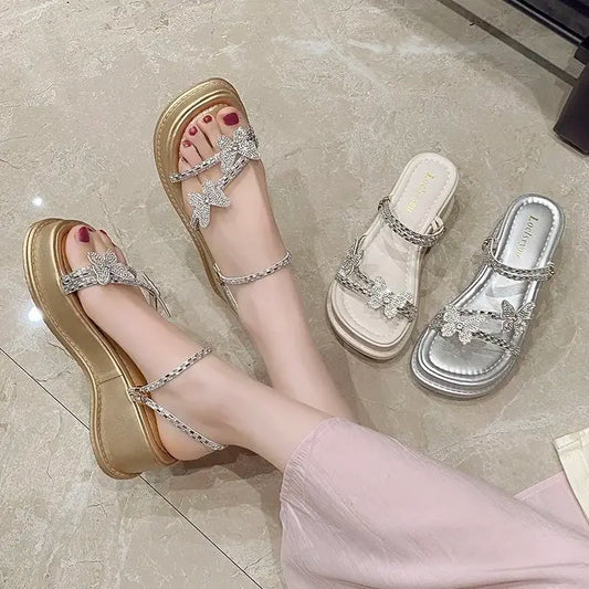 Butterfly Platform Sandals for Women Low Price Summer 2025 Comfortable Woman Shoes The Best Trend New Breathable Fashion Korea