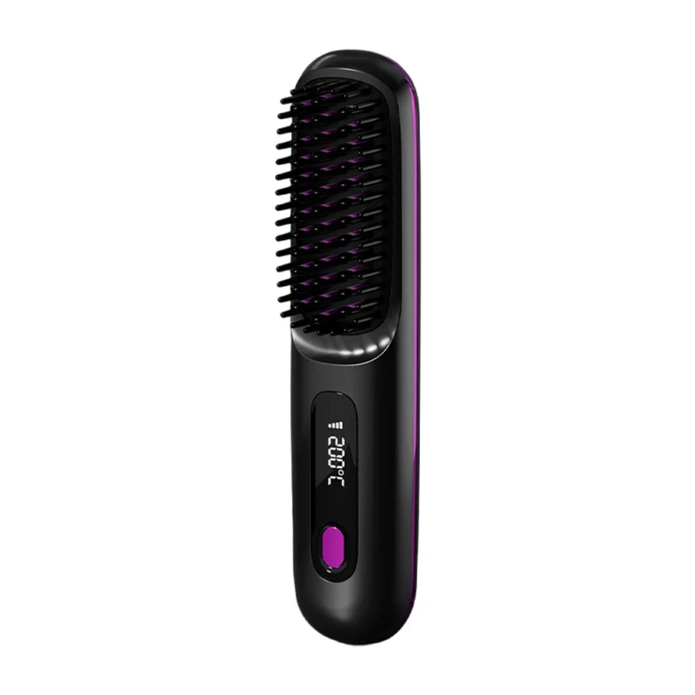 Electric LCD USB Ceramic Heating Straight Hair Comb Wireless Portable Negative Ion Styling Tool Rechargeable Straightening Brush