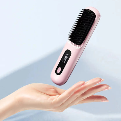 Electric LCD USB Ceramic Heating Straight Hair Comb Wireless Portable Negative Ion Styling Tool Rechargeable Straightening Brush