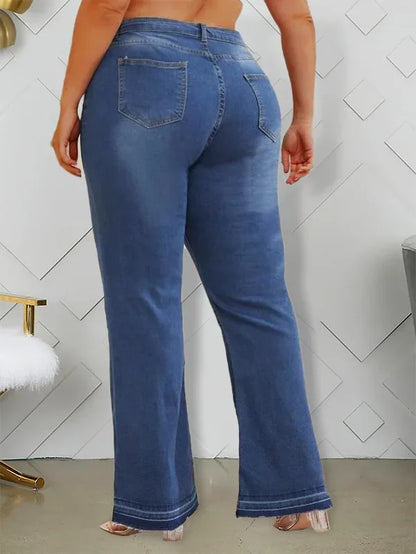 In-Stock New Fashion European Style Ebay Plus Size Women's Jeans Shengsheng Brand High Waist Slim Fit Denim Trousers