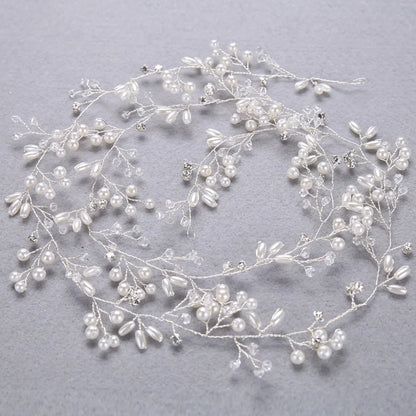 35/50cm Long Bridal Handmade Crystal Pearl Hair Band Headdress Wedding Hair Accessories Beads Headband Jewelry Fashion Headdress