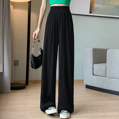 Thin Summer Wide-leg Pants Ice Filament Permeability Women Spring  Women Elastic Waist Stright Long Wide Leg Pants Casual Female