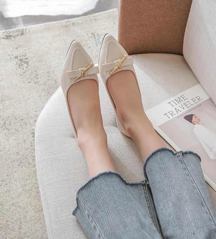 Women's Flat Shoes Beige Pointed Toe with Bow Office Ladies Footwear 2025 New Offers Walking Y2k Fashion Designer Luxury Trends