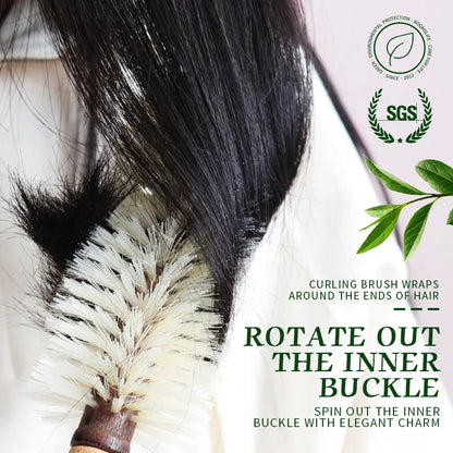Personalized Name Boar Bristle Roller Hair Brush Cork handle Women Round Rolling Brush Barrel Curling Straight Twill Hair Comb