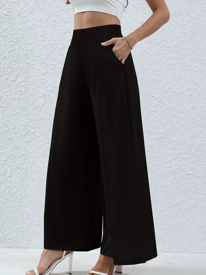 Women's summer 2024 new plus-size knitted fabric elegant temperament wide-legged casual pants