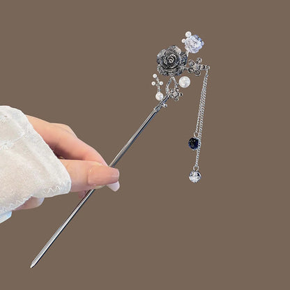 Elegant Flower Hair Sticks Forks Alloy Hair Clips Beads Chain Pendant Headpieces Women Retro Chinese Hair Jewelry Accessories